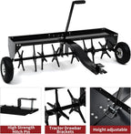 YITAMOTOR 48" Tow Plug Lawn Aerator with Universal Hitch,Black Painted Galvanized Steel with Tray and Inflatable Wheels, Lawn Aerator Tow Behind for Garden, Farm and Lawn