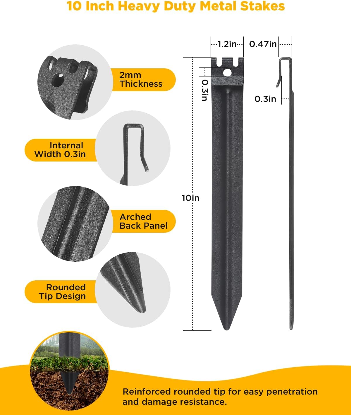 Landscape Edging Metal Stakes, 10 Inch Heavy Duty Garden Stakes, 2mm Thickened High Carbon Steel Landscaping Anchoring Spikes for Edging Coil, Outdoor Tent and Terrace Board (20 Pcs)