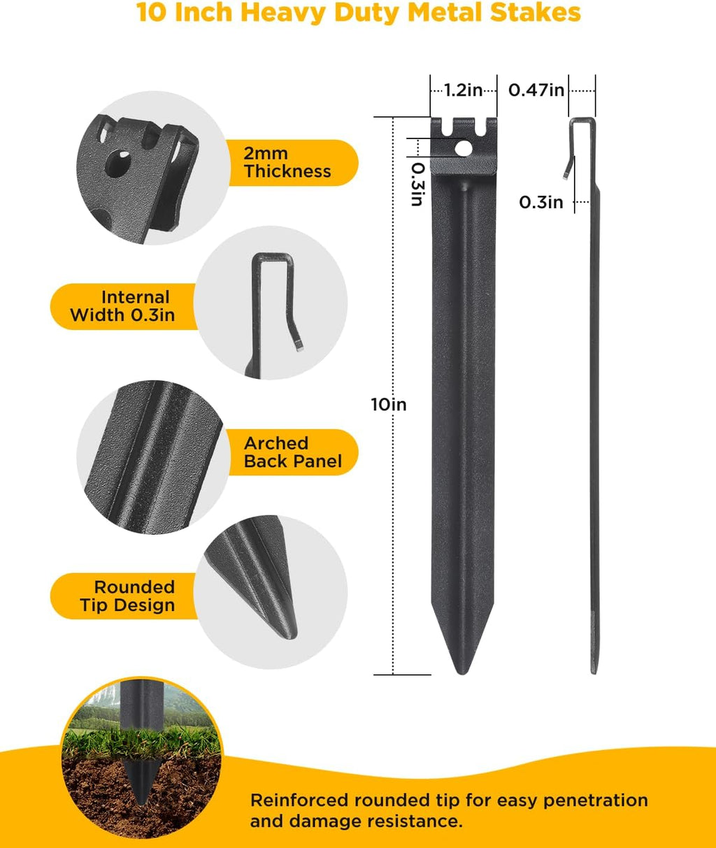Landscape Edging Metal Stakes, 10 Inch Heavy Duty Garden Stakes, 2mm Thickened High Carbon Steel Landscaping Anchoring Spikes for Edging Coil, Outdoor Tent and Terrace Board (40 Pcs)