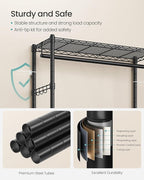 SONGMICS Heavy-Duty Rolling Clothes Rack, Garment Rack, Portable Closet, 29.5-Inch Wide Clothing Rack on Wheels, with Adjustable Mesh Shelves and Hanging Rails, Hooks, Ink Black ULGR412B01