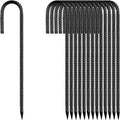 Rebar-Stakes-12-Inch, Ground Stakes Heavy Duty J-Hook Black Coated Anti-Rust Heavy Duty Ground Anchors for Garden Dog Fence Chicken Coop Christmas Decorations Deer Fence 20pcs
