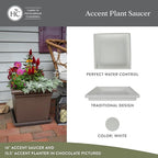 The HC Companies Accent Square Plant Saucer - Durable Plastic Trays for Plants - Stylish Square Tray for Water Drainage - UV Resistant Planter Saucer for Indoor & Outdoor Use (11”, White, Pack of 1)