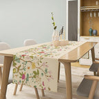 Floral Table Runner, Vintage Birds Wildflowers Herbs Nature Theme Linen Long Table Kitchen Dining Table Holiday Party Decorative Table Runner,13in（33cm） W * 90in（229cm） L
