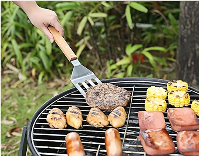 Grill Tools Set Stainless Steel, Grill Utensils Set with Wood Handles, Barbecue Tools Set for Outdoor, Ideal Grill Kit for Cooking. (5A)