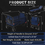 LEVELEVE Heavy Duty Folding Wagon - 2-in-1 Collapsible Cart, 650lb Capacity, All-Terrain Wheels w/Brakes & Side Pockets (Blue)