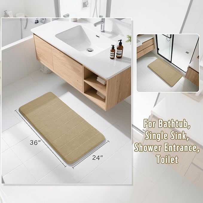 Yimobra Large Bath Mat 36"x24", Super Soft Quick Dry Memory Foam Bathroom Rug, Water Absorbent, Non Slip Backing Machine Washable for Tub Shower, Thick Comfort Support, Pale Khaki