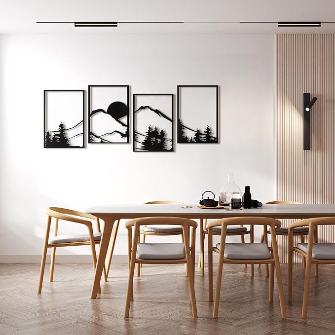 Art3d Black Metal Wall art, 4 Pieces Wall Decor for Living Room Bedroom Hallway Hotel, Natural Mountain Pattern Wall Art Style, Line Art Wall Décor