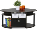 Furinno Jaya Simple Design Oval Coffee Table with Bin for Living Room, Walnut