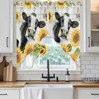 Retro Farmhouse Floral Swag Valances for Windows, Yellow Sunflowers Cows Butterfly Wood Rod Pocket Kitchen Curtains Valance, Small Window Curtains Swag for Cafe Living Room, 2 Panels, 36x36 inch