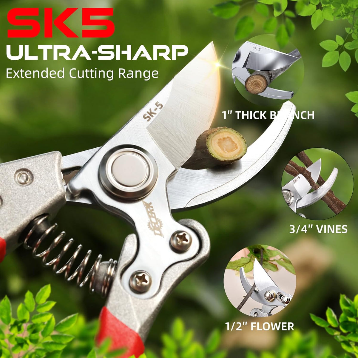 Pruning Shears for Gardening - DECERK 8.5" Professional Bypass Garden Scissors & Clippers, Heavy Duty Hand Held Pruners for Branch & Tree Trimming, Gardening Gifts for Women Men, 2025 Gardener Tools