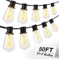 addlon 50FT LED Outdoor String Lights Waterproof Patio Lights with 27 Shatterproof ST38 Replaceable Bulbs(2 Spare), Dimmable Outside Hanging Light Connectable for Porch, Backyard, 2200K Warm Yellow