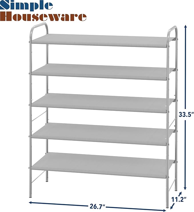 Simple Houseware 5-Tier Shoe Rack Storage Organizer, Grey