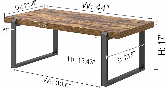 EXCEFUR Modern Coffee Table, Industrial Wood and Metal Center Table, Cocktail Tea Table for Living Room Home Office, Rustic Brown, 44 Inch