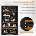 Tangkula Freestanding Floor Cabinet w/2 Glass Doors, 3-Level Adjustable Shelves, Anti-toppling Design, Kitchen Pantry Cupboard for Bathroom, Living Room (Black)