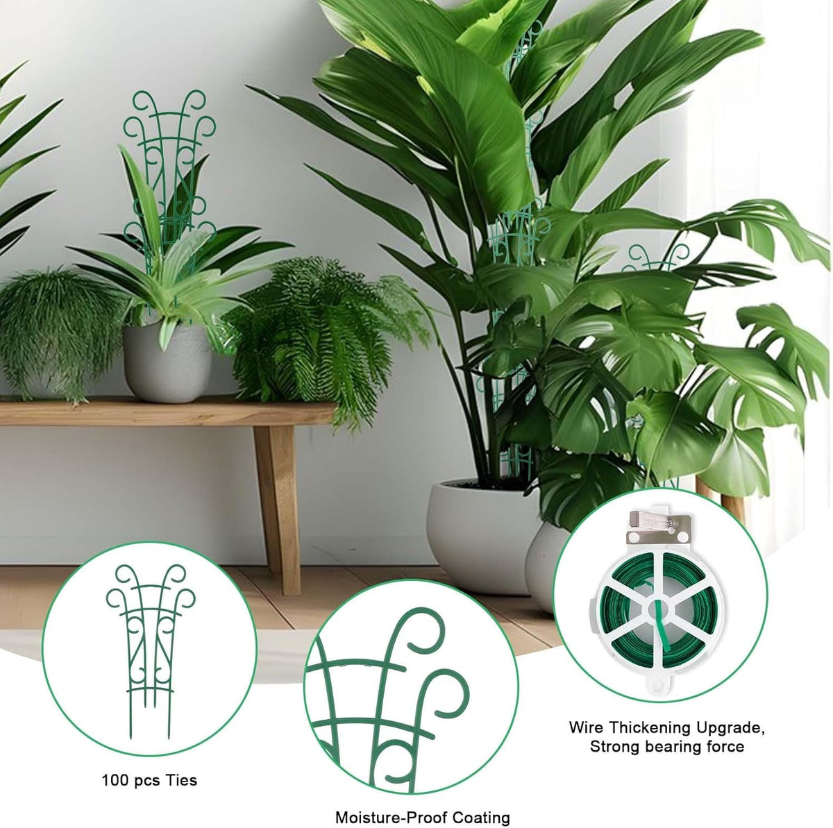 Plant Trellis for Potted Plants 4 Pack Stackable Indoor Outdoor Climbing Houseplant Support with Garden Wire for Pothos Hoya Ivy Flower