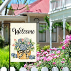 Welcome Flags for Outside,Spring Hydrangea Garden Flag for Yard Patio Lawn Decoration,12x18 Inch Double Sided