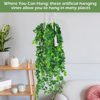 Hoteam 12 Pcs Artificial Hanging Plants 32 Inch Fake Ivy Vines with Fake Leaves Patio Artificial Plants Greenery for Living Room Indoor Outdoor Wall, No Basket (Eucalyptus)
