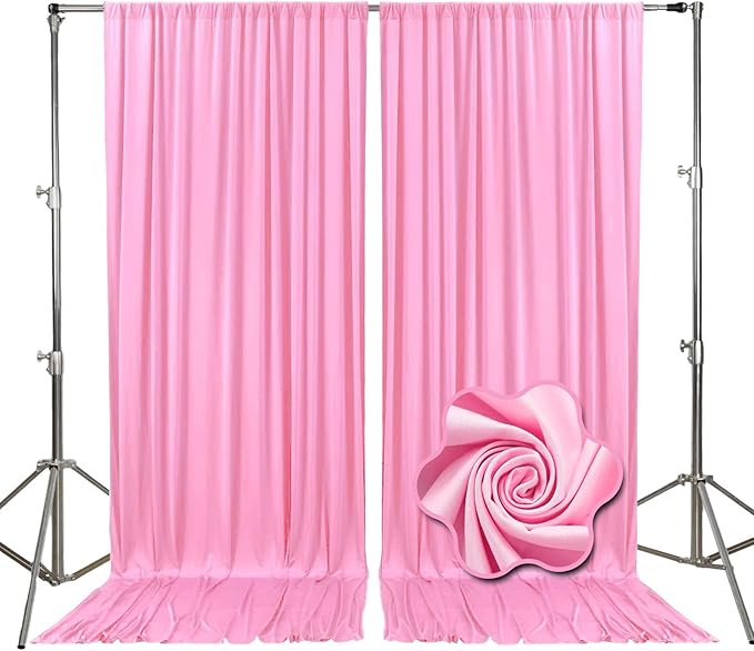 10ft x 10ft Pink Backdrop Curtains for Parties, Fabric Satin Background Curtain with Rod Pockets for Weddings, Birthday, Baby Shower, Photography, Graduation Party Backdrop Drapes, 2 Panels
