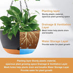 KPUVX 4 Pack Plastic Hanging pots for Plants Indoor,8 Inch Plant Pot Indoor Outdoor Hanging Baskets,Hanging Flower Pots with Drainage Holes and Chain for Garden Porch Plants(Black)