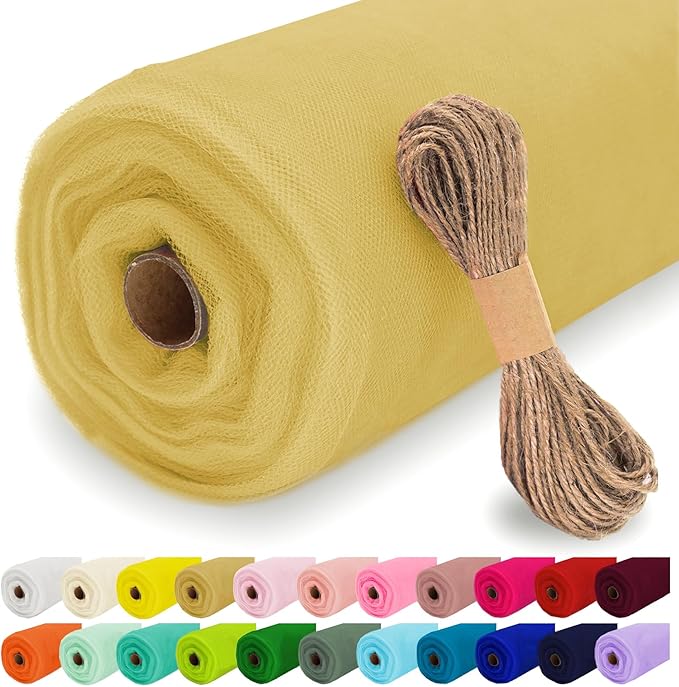 Antique Gold Tulle Fabric Roll, 54" x 40 Yards (120FT) Tulle for Christmas Decorations Tutu Party Wedding Backdrop Baby Shower Table Skirts Gift Wrapping