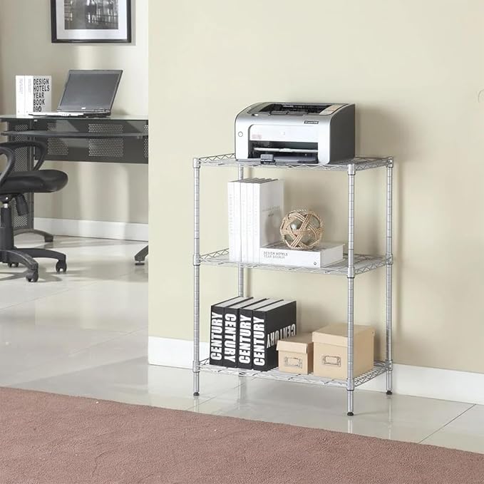PayLessHere Shelf Shelving Pantry Storage Cabinet Heavy Duty 3 Tier Metal Storage Shelf 450 lbs Total Capacity NSF Certified Space Saving Design Adjustable Feet Easy Assembly (Chrome)