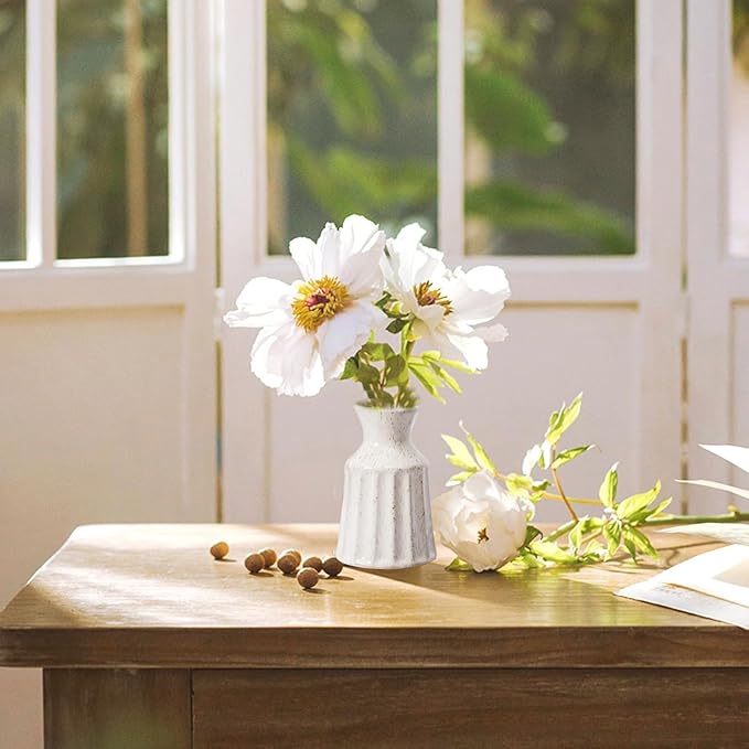 Ceramic Boho Vase, Farmhouse Home Decor Embossed Vases for Centerpieces, Kitchen, Office, Shelf, Table, Vase for Pampas Grass, Eucalyptus