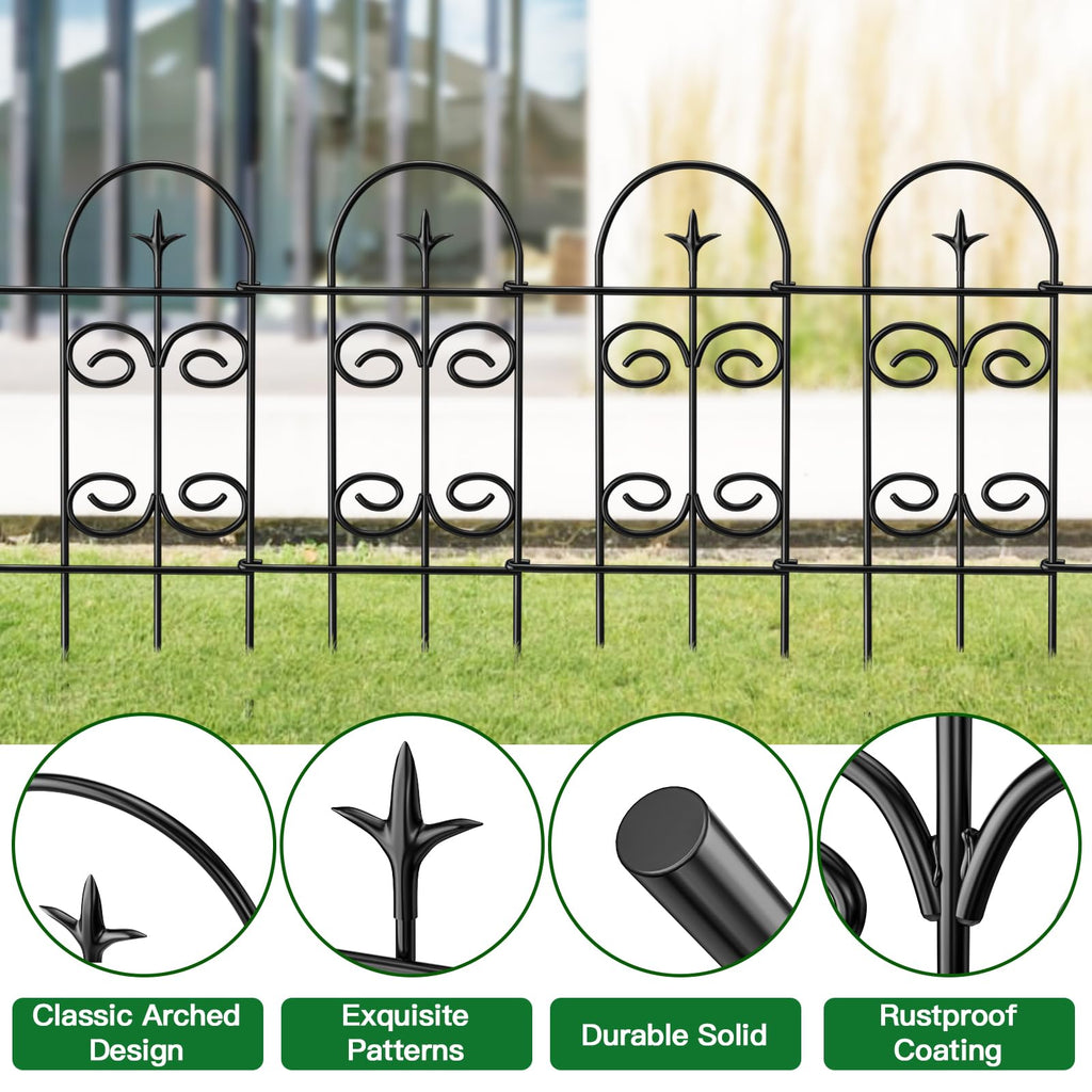 AMAGABELI 8 Panels 32in(H)×10ft(L) Decorative Garden Fence No Dig Rustproof Metal Pre-Linking Fence Panels Garden Edging Border Animal Barrier Fencing for Flower Beds Yard Patio Outdoor Decor Black