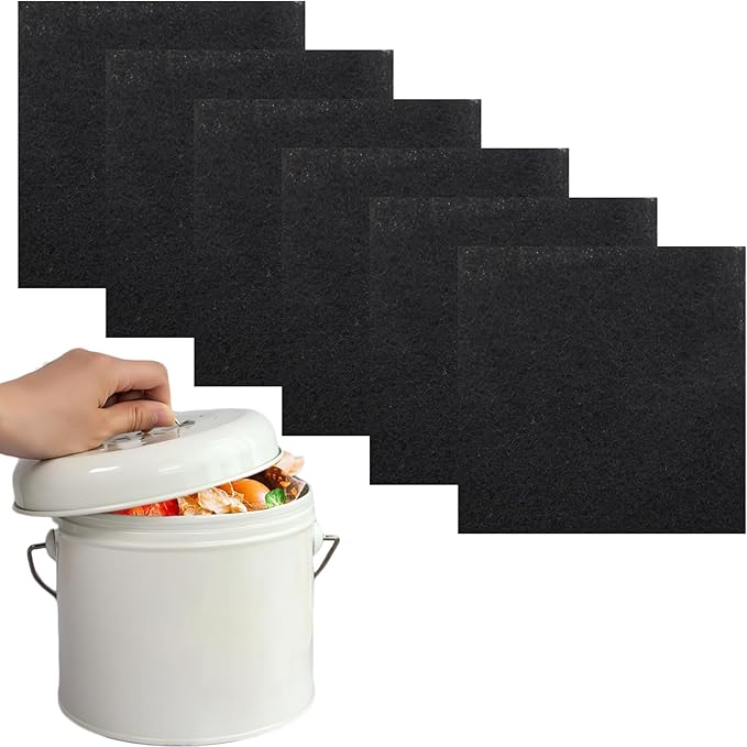 Biaungdo 6 Pack 5 Inch Sqaure Charcoal Filter Replacements, Black Kitchen Compost Bin Filters for Countertop Square Carbon Filter Bin Pail Replacement