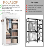 ROJASOP Portable Closet Wardrobe Closet for Hanging Clothes with 6 Storage Shelves, 1 Hanging Rod and 4 Pockets, Clothes Organizer and Storage Wardrobe Free Standing Closet for Bedroom, White