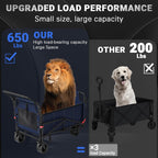 LEVELEVE Heavy Duty Folding Wagon - 2-in-1 Collapsible Cart, 650lb Capacity, All-Terrain Wheels w/Brakes & Side Pockets (Blue)