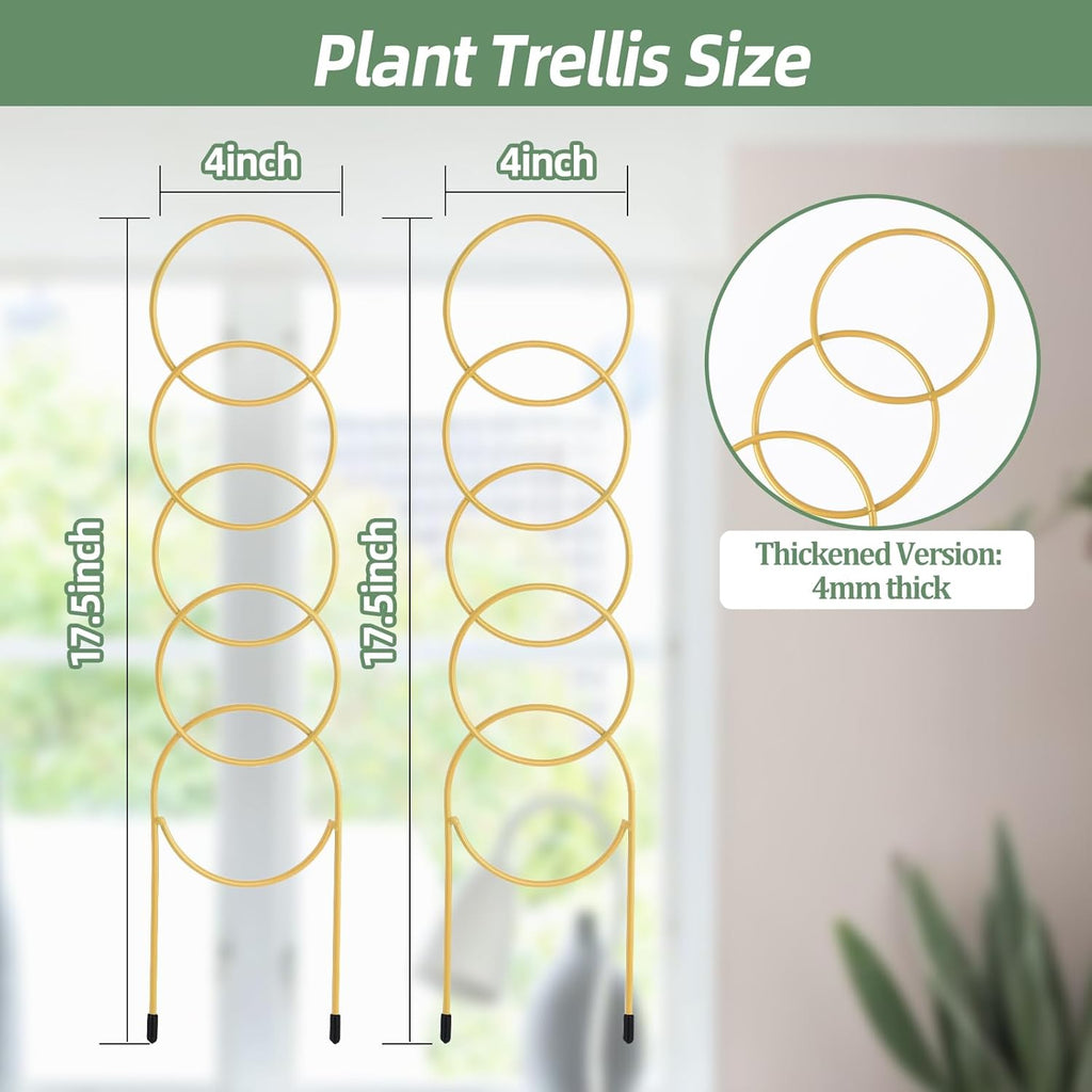 17.5 Inch Indoor Plant Trellis for Climbing Plants,Metal Trellis,Small Garden Trellis for Potted Plants,Plant Stakes for Indoor Plants Accessories Hoya,Flower,Plant Support (Golden-Metal)