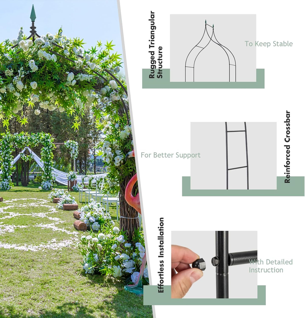 GOFLAME Metal Garden Arch, Rose Garden Arbor for Various Climbing Plant, Outdoor Lawn Backyard, Gothic Style Arch Stand Wedding Party Ceremony Decoration