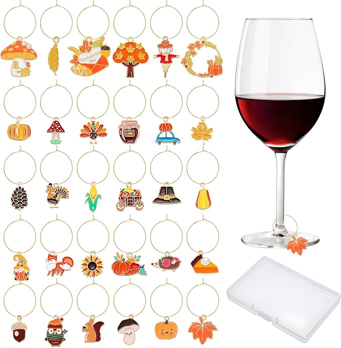 30PCS Wine Glass Charms Identification Markers for Stem Glasses, Wine Tasting Party Favors Holiday Decorations
