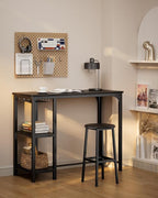 Small Bar Table Set for 2, Bar Table and Chair Set for 2, Kitchen Table for 2 with 2 Storage Shelves & Wine Glass Holder, Dining Table for Small Apartment, Dining Room, Black