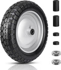 4.80/4.00-8 Tire and Wheel, 14.5" Flat Free Wheelbarrow Tire, 5/8" 3/4" Bearings Universal Solid Replacement Tires, 3" -7" Centered Hub for Hand Truck, Garden Cart, Includes Spacer Kit