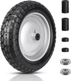 4.80/4.00-8 Tire and Wheel, 14.5" Flat Free Wheelbarrow Tire, 5/8" 3/4" Bearings Universal Solid Replacement Tires, 3" -7" Centered Hub for Hand Truck, Garden Cart, Includes Spacer Kit