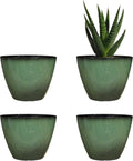 4 Pack 8 inch Plant Pots, Plastic Planter for Indoor Outdoor Plant with Drainage Holes and Saucers, Flower Pots for Garden Home Decor(Green, 4pcs)