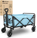 Yesker Foldable Wagon - 220lbs Collapsible Garden Carts with All Terrain Wheels for Outdoor Camping Sports Shopping Gardening - Heavy Duty Portable Utility Trolley (Blue)