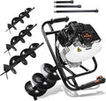 DC HOUSE 52cc 1800W Gas Powered Earth Auger EPA Certified Post Hole Digger, with 3 Drill Bits 4" 6" 8" and 3 Extension Rods 8" 12" 20", Mixing Ratio 30:1, for Fence, Farmland and Garden