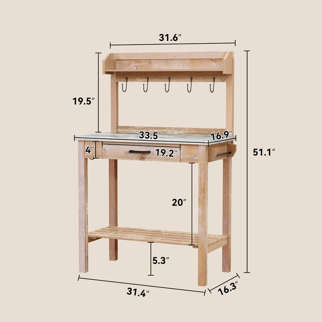 HOLTICO Potting Bench with Storage Drawer, Natural