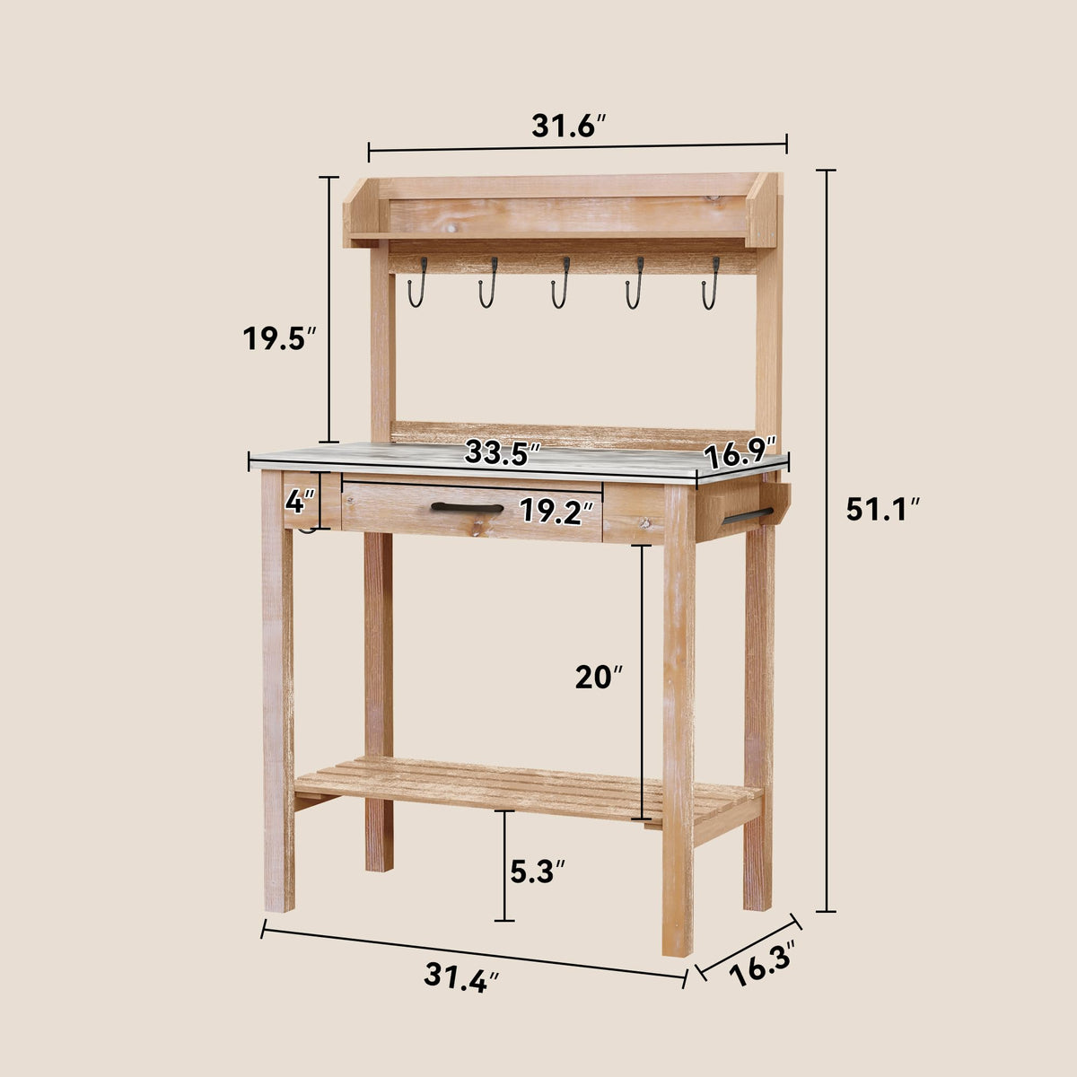 HOLTICO Potting Bench with Storage Drawer, Natural