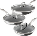 Circulon C1 Series Clad Stainless Steel with ScratchDefense Technology Cookware Nonstick Induction Frying Pans/Skillets with Lids, Metal Utensil Safe, 6 Piece Set - Polished Stainless Steel