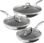Circulon C1 Series Clad Stainless Steel with ScratchDefense Technology Cookware Nonstick Induction Frying Pans/Skillets with Lids, Metal Utensil Safe, 6 Piece Set - Polished Stainless Steel