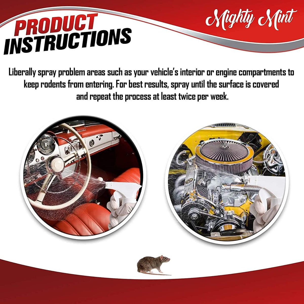 Mighty Mint Peppermint Oil Rodent Repellent Spray for Vehicles – Natural Mouse & Rat Control for Car Engines, RVs, Trucks & Boats – Plant-Based, Extra-Strong Formula – 16 oz (Pack of 2)