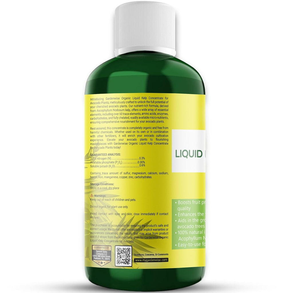 Organic Premium Kelp Seaweed Fertilizer - Liquid Plant Food - Nutrient-Rich Soil Enhancer - Improves Fruit Yield and Quality - Natural Plant Food for Avocado Tree (32 OZ)