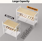 Shoe Rack for Front Door Entrance, 3 Tier Shoe Rack for Entryway, Shoe Shelf for Closet, Metal Shoe Racks Organizer with Sturdy Wooden Top & Steel Frame,(White+Beige)