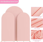 Fomcet Wedding Arch Cover 7.2FT, 6.6FT, 6FT Pale Pink Spandex Fitted Fabric Backdrop Set of 3 Round Top Chiara Arch Backdrop Stands Covers for Wedding Ceremony Birthday Party Baby Shower Decor