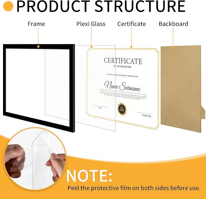 8.5x11 Picture Frame Black, 8.5 by 11 Award Certificate Diploma Document Frames for Wall or Tabletop Display, 5 Pack