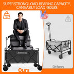 300L Large Collapsible Wagons Carts with Big All-Terrain Beach Wheels, Foldable Shopping Wagon Cart, Heavy Duty 480lbs Load, Folding Utility Cart for Groceries Garden Sport (Black)