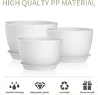 12/10/9 Inch Plant Pots, 3 Pack Large Flower Pots for Indoor and Outdoor Plants with Water Ripples, Large Plastic Flower Pots with Drainage Holes and Tray for Garden Indoor Plants,White
